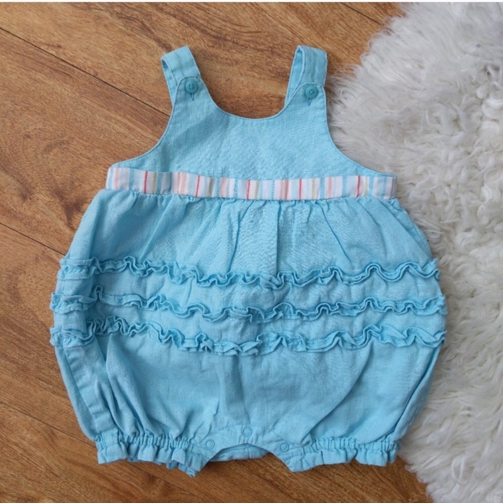 Janie and Jack Baby Blue Bubble Romper in Linen